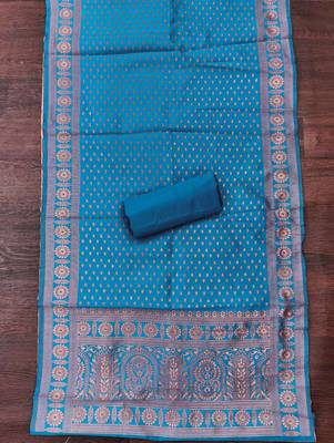 teal weaved jacquard silk unstitched dress material  4