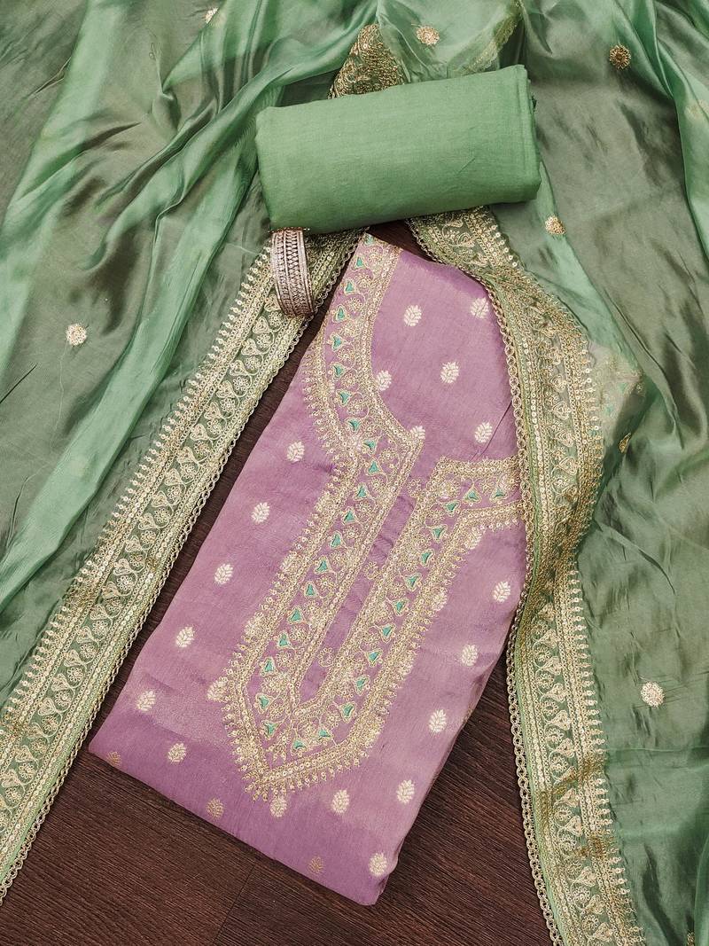 lavender weaved shimmer silk unstitched dress material 
