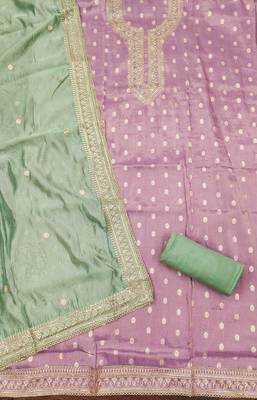 lavender weaved shimmer silk unstitched dress material  2
