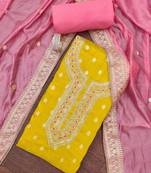 yellow  weaved shimmer silk unstitched dress material 