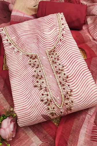 cherry red weaved linen cotton unstitched dress material 