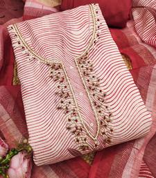 cherry red weaved linen cotton unstitched dress material 