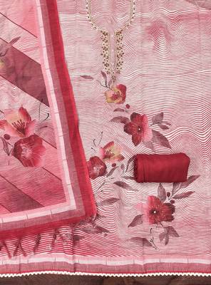 cherry red weaved linen cotton unstitched dress material  2