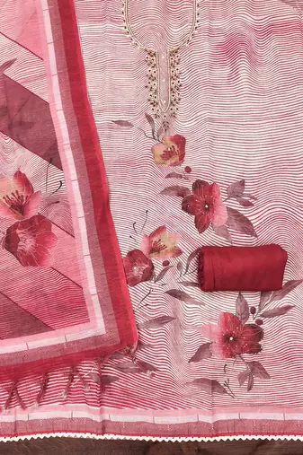 cherry red weaved linen cotton unstitched dress material 