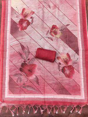 cherry red weaved linen cotton unstitched dress material  4