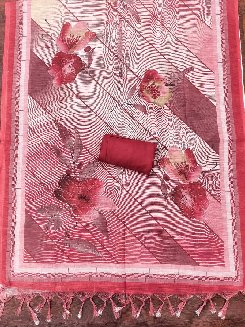 cherry red weaved linen cotton unstitched dress material 