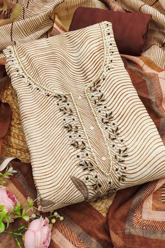 coffee brown weaved linen cotton unstitched dress material 