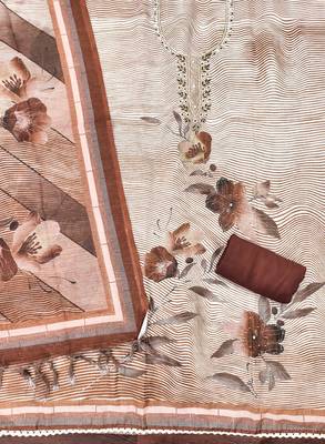 coffee brown weaved linen cotton unstitched dress material  2