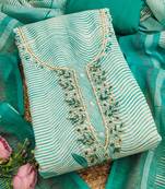 sea green weaved linen cotton unstitched dress material 