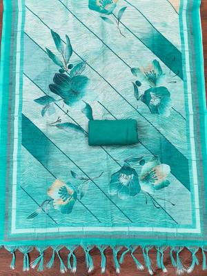 sea green weaved linen cotton unstitched dress material  4