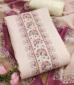 rose pink floral print linen cotton unstitched dress material 
