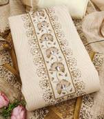 beige floral print linen cotton unstitched dress material 