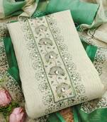 green floral print linen cotton unstitched dress material 
