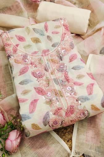 multicolor digital print linen cotton unstitched dress material 