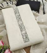 cream floral print linen cotton unstitched dress material 