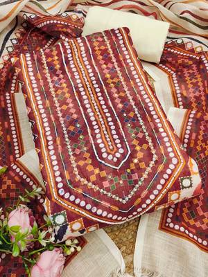 multicolor geometric print linen cotton unstitched dress material  1
