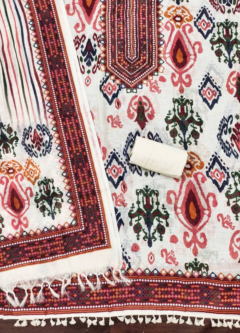 multicolor geometric print linen cotton unstitched dress material 