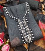 charcoal grey beads linen cotton unstitched dress material 