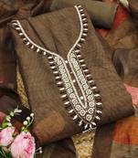 coffee brown beads linen cotton unstitched dress material 