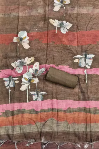coffee brown beads linen cotton unstitched dress material 