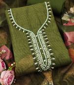 olive green beads linen cotton unstitched dress material 