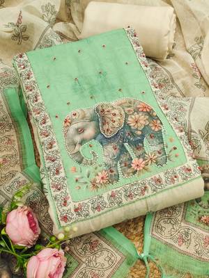 mint green digital print linen cotton unstitched dress material  1