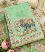 mint green digital print linen cotton unstitched dress material 