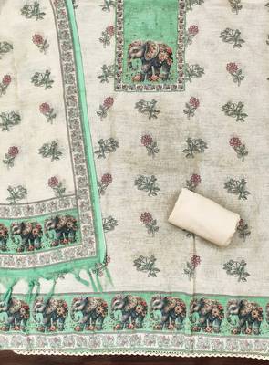 mint green digital print linen cotton unstitched dress material  2