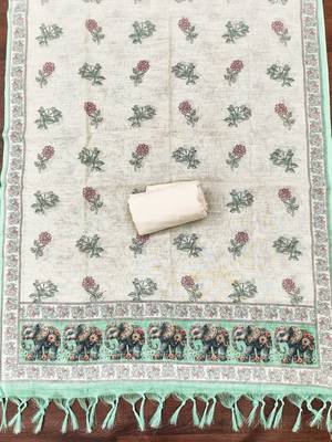 mint green digital print linen cotton unstitched dress material  4