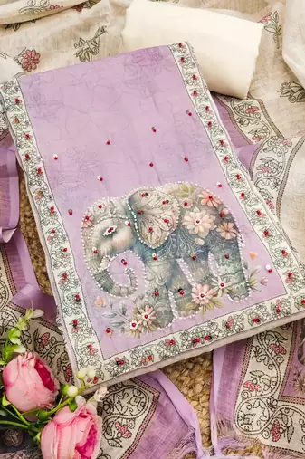 lavender digital print linen cotton unstitched dress material 