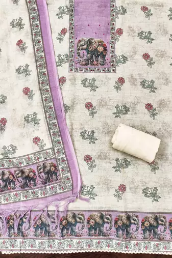 lavender digital print linen cotton unstitched dress material 