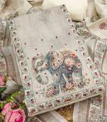 beige digital print linen cotton unstitched dress material 