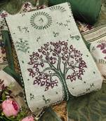 green digital print linen cotton unstitched dress material 