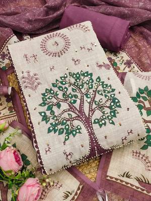 pink digital print linen cotton unstitched dress material  1