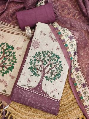 pink digital print linen cotton unstitched dress material  3