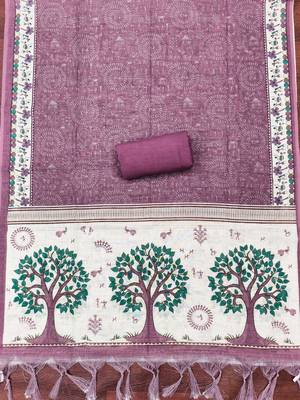 pink digital print linen cotton unstitched dress material  4