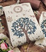 brown digital print linen cotton unstitched dress material 