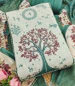 sea green digital print linen cotton unstitched dress material 