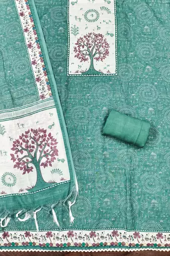sea green digital print linen cotton unstitched dress material 