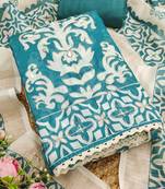 aqua teal applique linen cotton unstitched dress material 