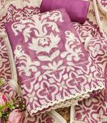 rani pink applique linen cotton unstitched dress material 