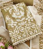 olive green applique linen cotton unstitched dress material 