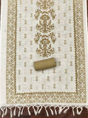 olive green applique linen cotton unstitched dress material  4