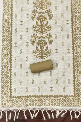olive green applique linen cotton unstitched dress material 
