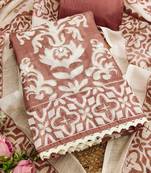 peach coral applique linen cotton unstitched dress material 