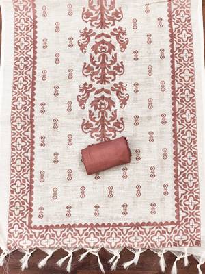 peach coral applique linen cotton unstitched dress material  4