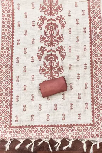 peach coral applique linen cotton unstitched dress material 