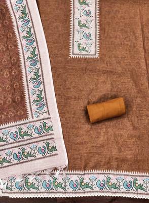 rust digital print linen cotton unstitched dress material  2