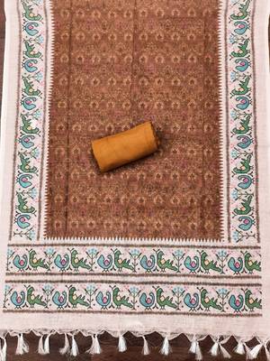 rust digital print linen cotton unstitched dress material  4