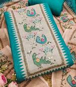 aqua teal digital print linen cotton unstitched dress material 